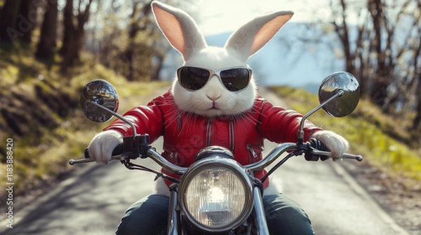 Fototapeta Cool Easter bunny in a motorcycle