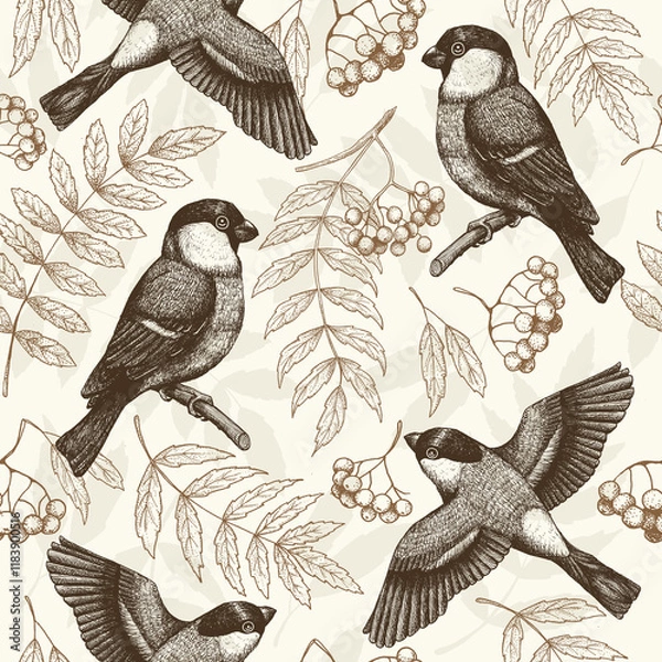 Fototapeta hand drawn vector seamless pattern with bird