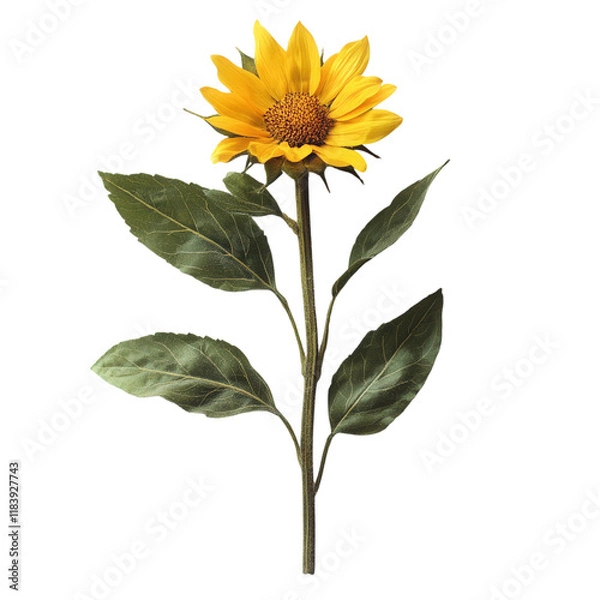 Fototapeta Vibrant sunflower with radiant yellow petals against a clean white backdrop, ideal for digital design and creative projects
