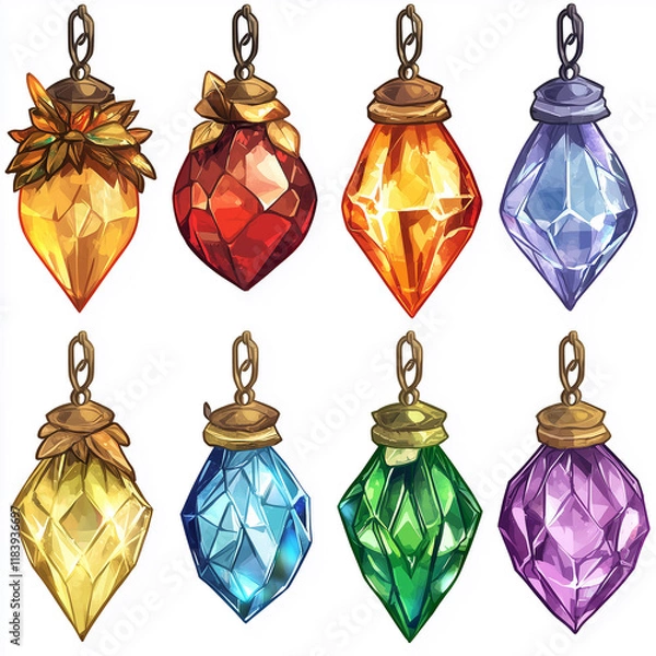 Fototapeta Magical crystal gem jewel drawing set, dungeons and dragons, dnd