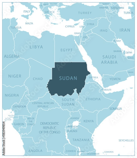 Obraz Sudan - blue map with neighboring countries and names. Vector illustration
