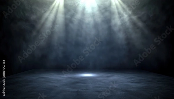 Obraz Dark smoke with spotlight on stage concept, Shadowy edges of a stage with dark smoke and a central spotlight