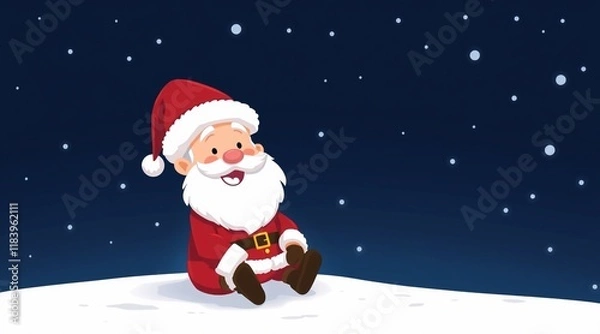 Obraz a digital illustration of a cartoon Santa Claus sitting on a snowy ground.