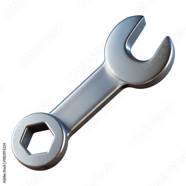 Obraz 3d Wrench of Metallic Mechanic Tool, Construction and Maintenance Icon for Web Design. 