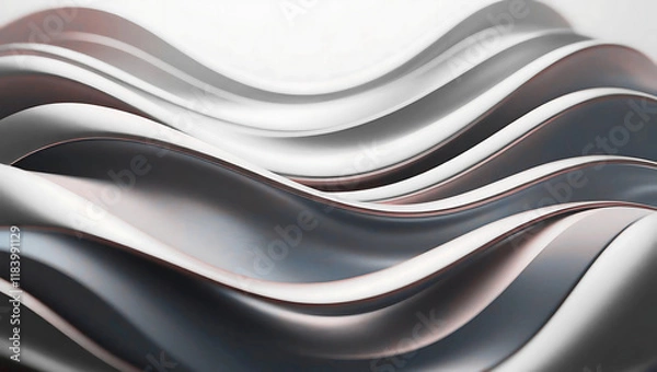 Fototapeta Smooth, metallic waves in shades of white, gray, and black create a flowing, abstract pattern, evoking a sense of fluidity and modern elegance.