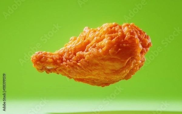 Obraz A fried chicken breast floating gently on a neon green background