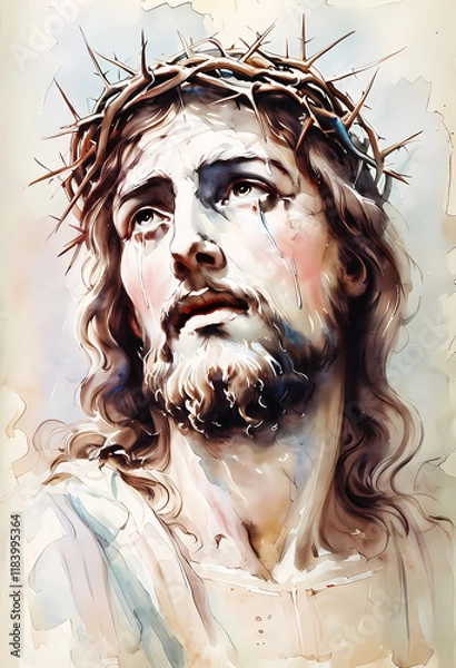 Obraz Jesus Christ in a crown of thorns, close-up portrait
