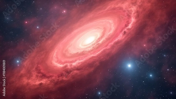 Fototapeta Stunning Coral Galaxy Nebula, Cosmic Space Background with Spiral Stars and Celestial Clouds