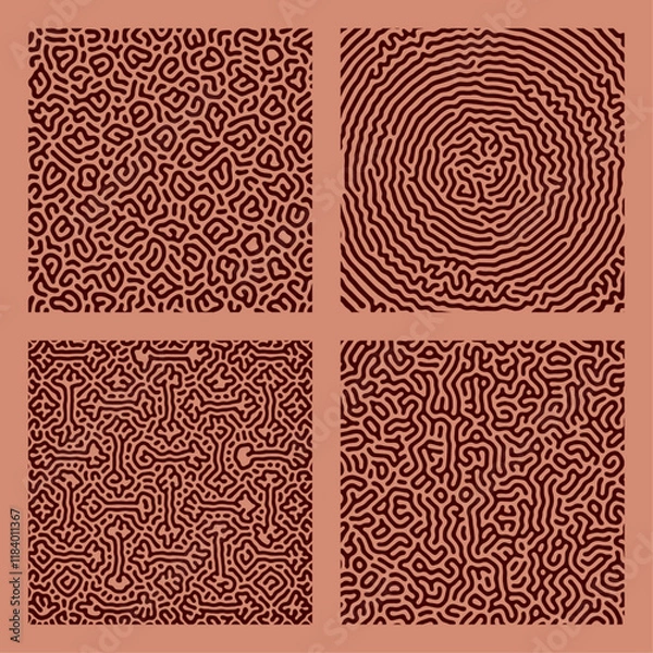 Fototapeta set of red organic turing abstract lines pattern background. pack collection design