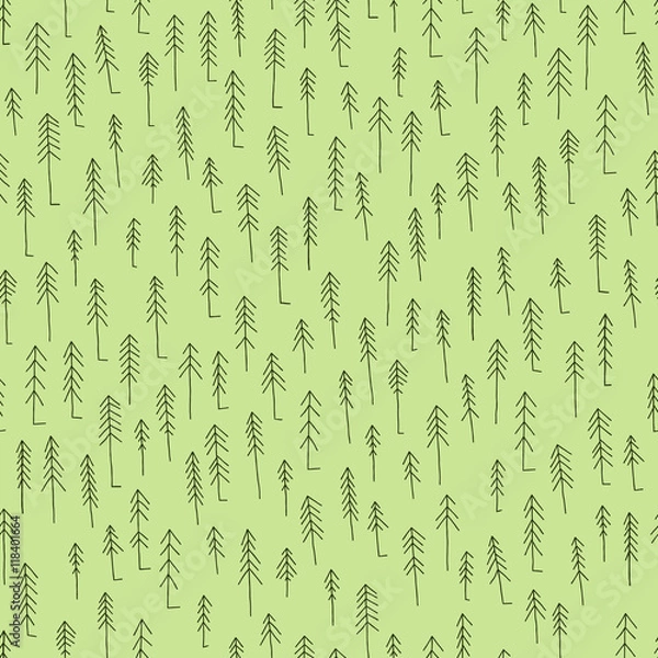 Fototapeta Doodle Nature Seamless Pattern. Repetitive Texture with Hand Drawn Fir Trees. Vector Baby Background. Ready Swatch Included in File