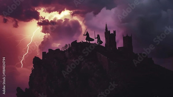 Obraz castle on the hill with knights