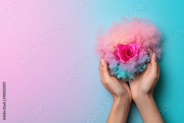 Obraz Dating online, A vibrant avatar artwork featuring a pastel style character presenting a virtual rose, ideal for digital expression and social media use.