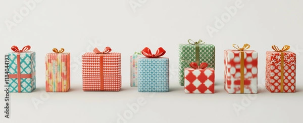 Fototapeta Various Christmas gifts with colorful patterns