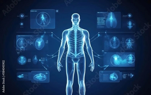 Fototapeta Digital human body scan, futuristic interface.