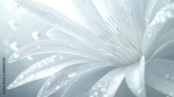 Fototapeta Soft White Lotus Flower with Dew Drops