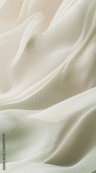 Fototapeta Delicate waveforms in pastel sage green move gracefully, embodying a serene elegance. The gentle folds reflect light, inviting a sense of calm and creativity