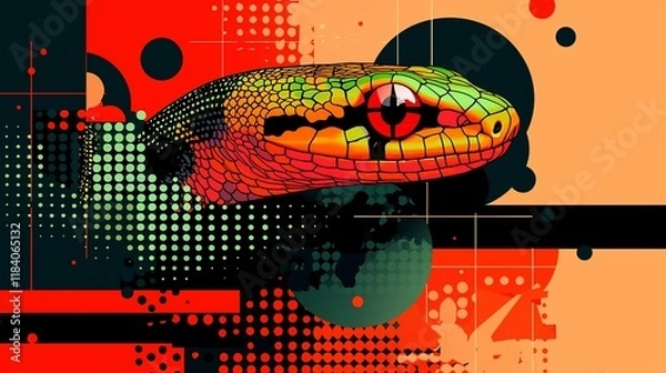 Fototapeta Colorful snake head in abstract geometric art style.