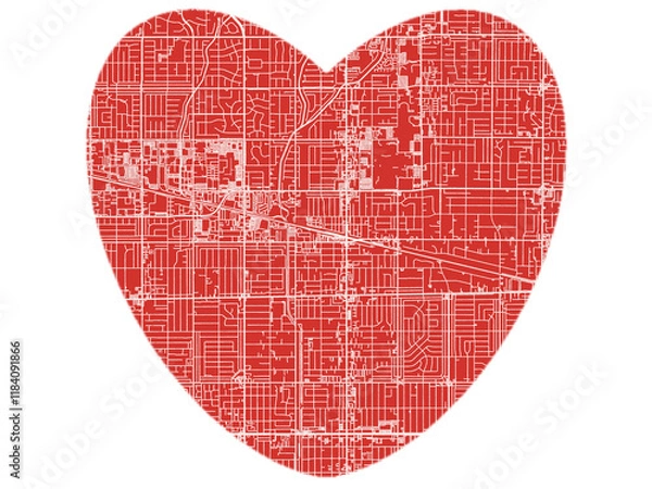 Fototapeta Heart-Shaped Map of Northridge  California, USA in Bold Red and White Design.