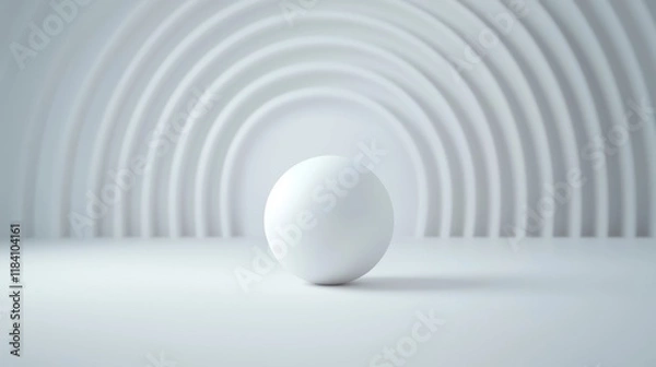 Fototapeta Minimalist spa setting featuring a white sphere against a backdrop of concentric arches, symbolizing wholeness and balance.