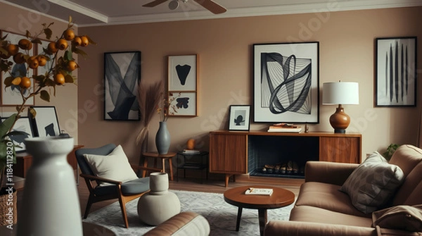 Fototapeta Modern Industrial Loft With Vibrant Abstract Wall Art