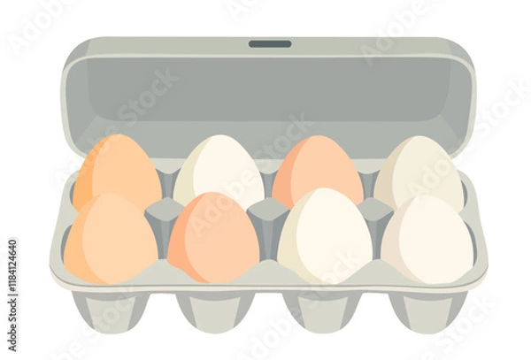 Fototapeta Eggs in packaging. Open egg box. Vector isolated illustration