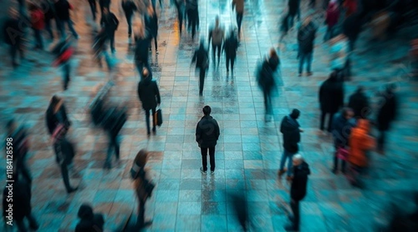 Obraz Lone Figure in a Crowd Experiencing Social Anxiety in a Busy Urban Setting