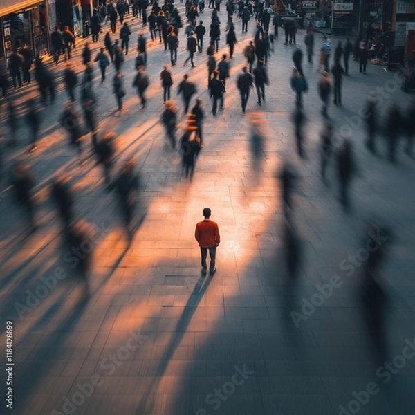 Obraz Lonely Figure in a Crowd Capturing Social Anxiety in Urban Setting