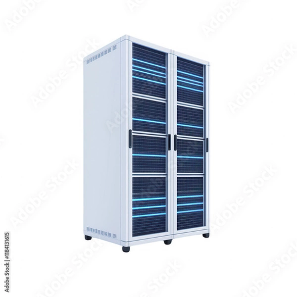 Fototapeta Modern data center server rack featuring advanced cooling and efficient energy systems., isolated on a transparent background.