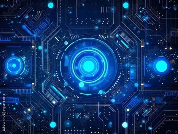 Fototapeta Futuristic Tech Circuit Board Glowing.