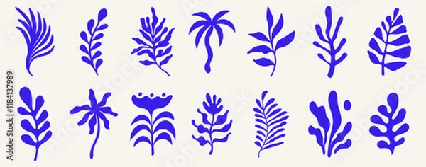 Fototapeta Vector simple minimal illustrations, simple wavy and groovy. hand drawn naive style, flowers and plants, floral botanic design templates, frames and modern wall art 