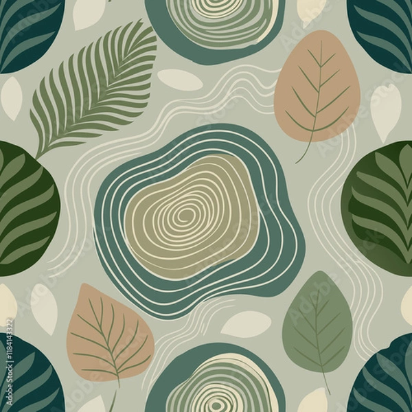 Fototapeta Minimalist Abstract Nature Seamless Vector Pattern with Organic Motifs