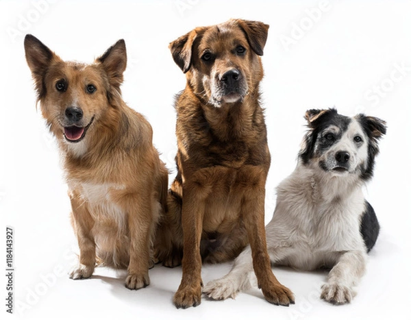 Fototapeta three street dog in the white background studio shot