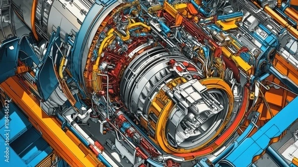 Fototapeta Aerospace engine components detailed cutaway analysis with gigapixel imagery