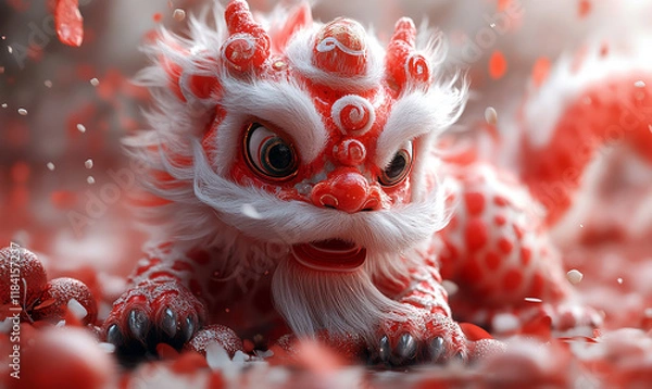 Obraz happy chinese new year, cute chinese traditional lion dance