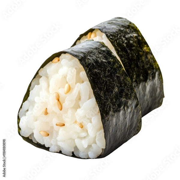 Fototapeta Japanese rice balls onigiri wrapped in nori with sesame seeds on transparent background.