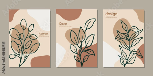 Fototapeta set of book cover template with hand drawn floral decorations. abstract retro botanical background. universal artistic templates background. Set of poster, card, invitation, flyer, cover, banner, plac