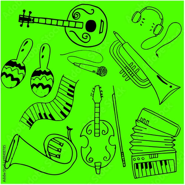 Fototapeta Music object in doodle