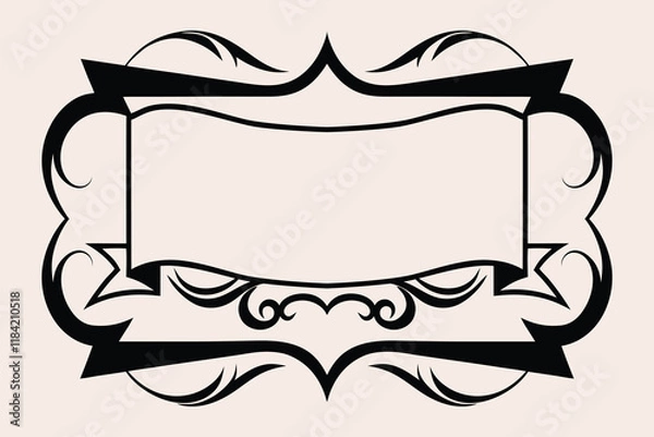 Obraz decorative scroll Elegant frame with ribbon banner, blank space writing for text calligraphy lettering Header frame Vintage Ribbon, Filigree Ornate border menu ornaments design Elements


