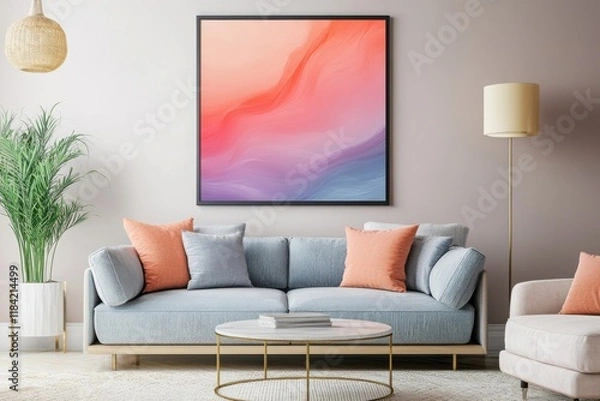 Fototapeta Modern poster display mockup for living room decor featuring stylish indoor background and artistic wall arrangement. Ideal for contemporary design enthusiasts seeking inspiration