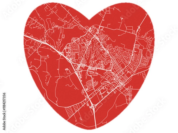 Fototapeta Heart-Shaped Map of Watsonville  California, USA in Bold Red and White Design.