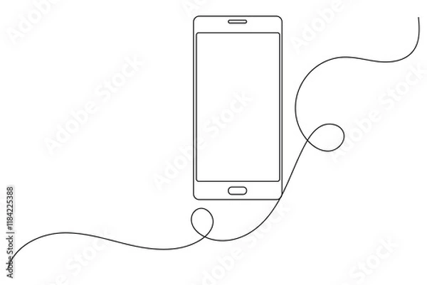 Fototapeta Smartphone continuous single line art and isolated outline vector design
