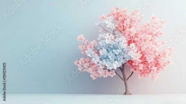 Obraz Dreamy pastel blossoms bloom on a tree, soft hues against a light blue backdrop. Serenity.