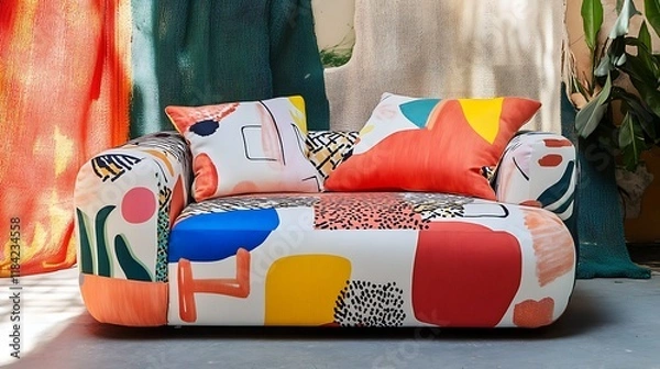 Obraz Amusing sofa with a playful, oversized backrest and vibrant fabric patterns 