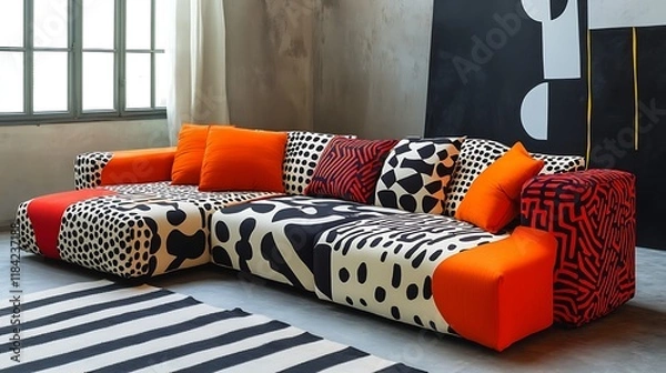 Obraz Amusing sofa with a playful design, featuring oversized cushions and bold patterns 