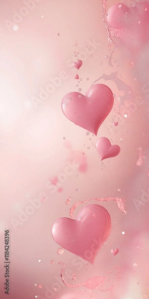 Obraz A soft pastel pink background adorned with a few scattered pink hearts and subtle sparkles in the bottom corner. The majority of the image is blank, providing ample space in the center