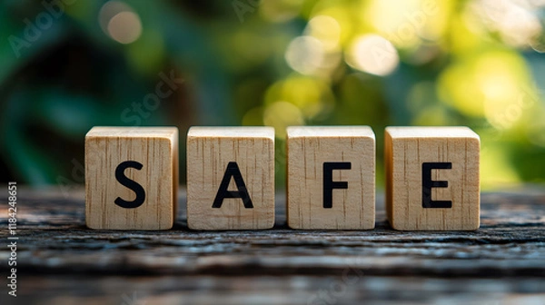 Obraz safe word on wooden cubes, letters on wooden cubes
