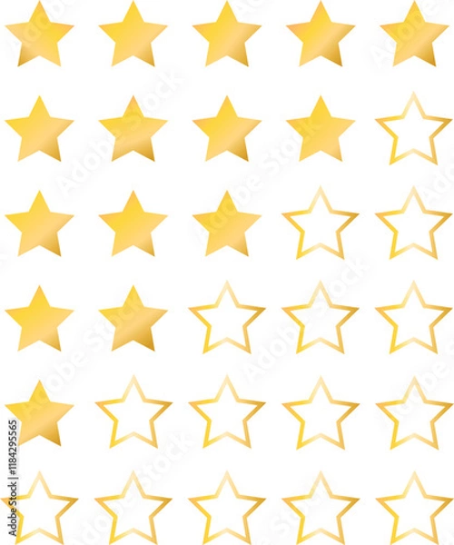 Obraz Five stars icon Vector golden gradient: Customers rate the product with five stars, flat icon for apps and websites. Set of different ratings. Vector illustration EPS 10.