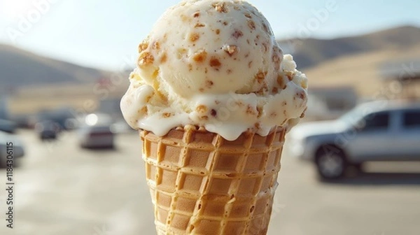Fototapeta Close-up of Creamy Ice Cream Cone on a Sunny Day