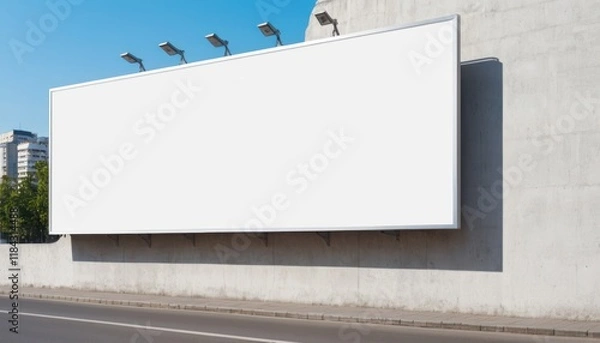 Fototapeta Blank billboard on a street in an urban setting with a clear sky