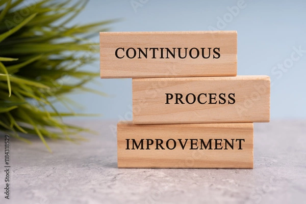 Obraz Continuous process improvement text on white wooden blocks